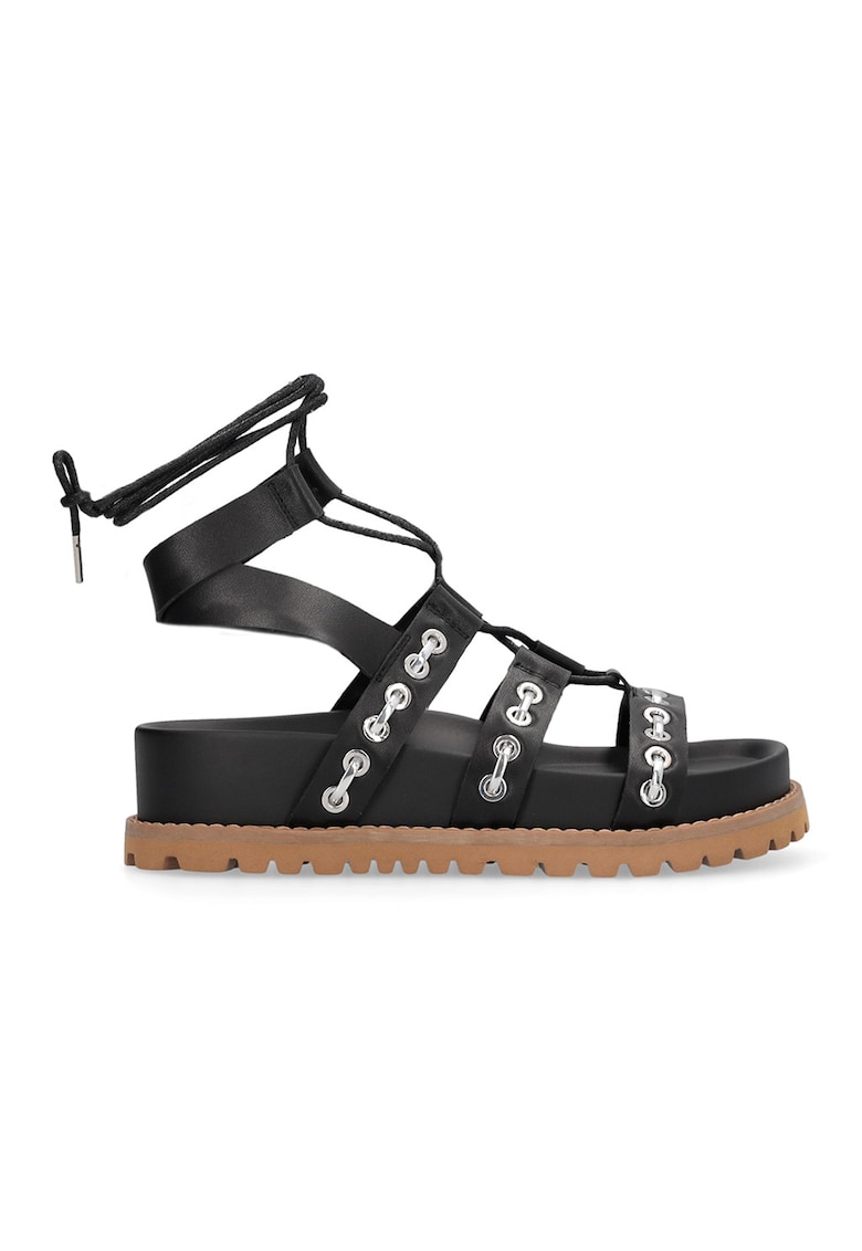 Sandale gladiator de piele - Negru/Alb optic/Caramel