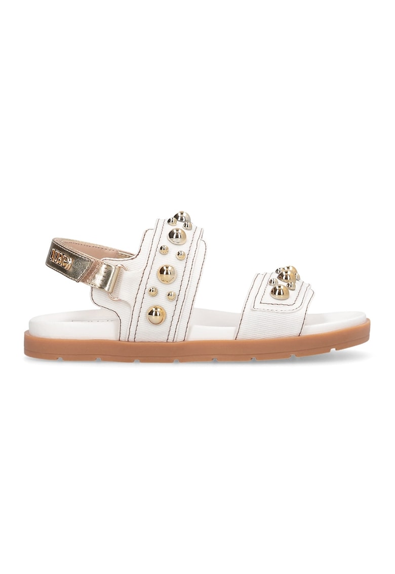 Sandale de denim cu bareta velcro - Auriu/Alb murdar