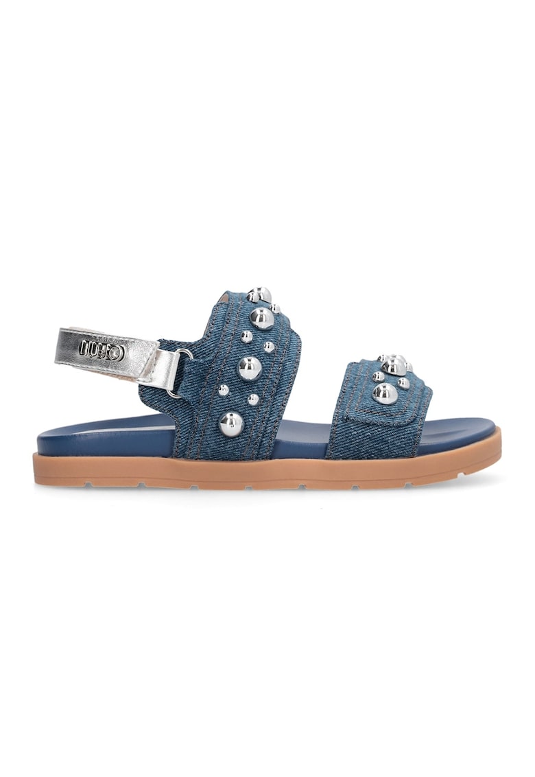 Sandale de denim cu bareta velcro - Albastru inchis/Caramel/Argintiu