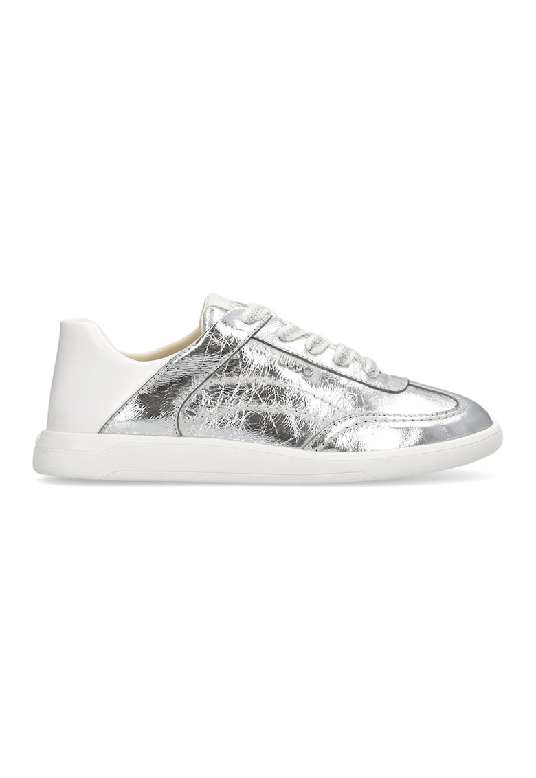 Pantofi sport low-cut de piele cu aspect metalizat - Alb murdar/Argintiu