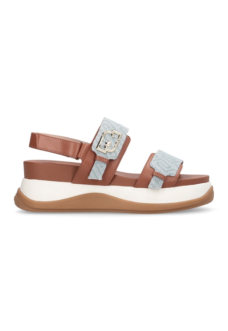 Sandale flatform cu model monograma - Albastru prafuit/Caramel/Alb murdar