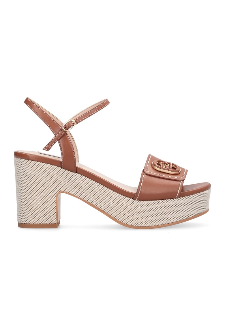 Sandale de piele cu toc masiv - Caramel