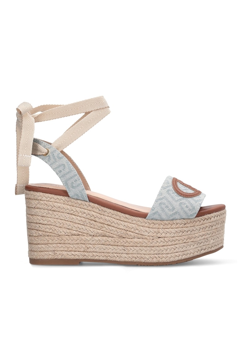 Sandale-espadrile din material textil cu inchider cu funda din panglici - Caramel/Albastru deschis