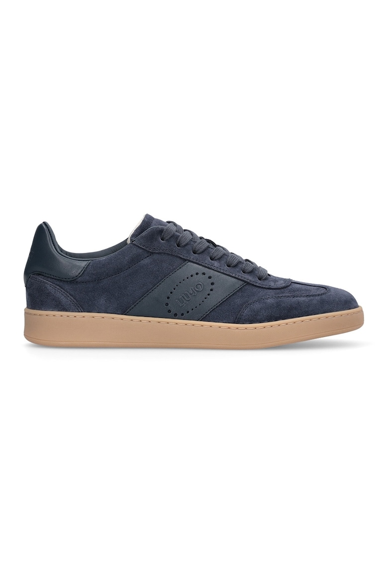 Pantofi sport low-cut de piele si piele intoarsa - Caramel/Bleumarin