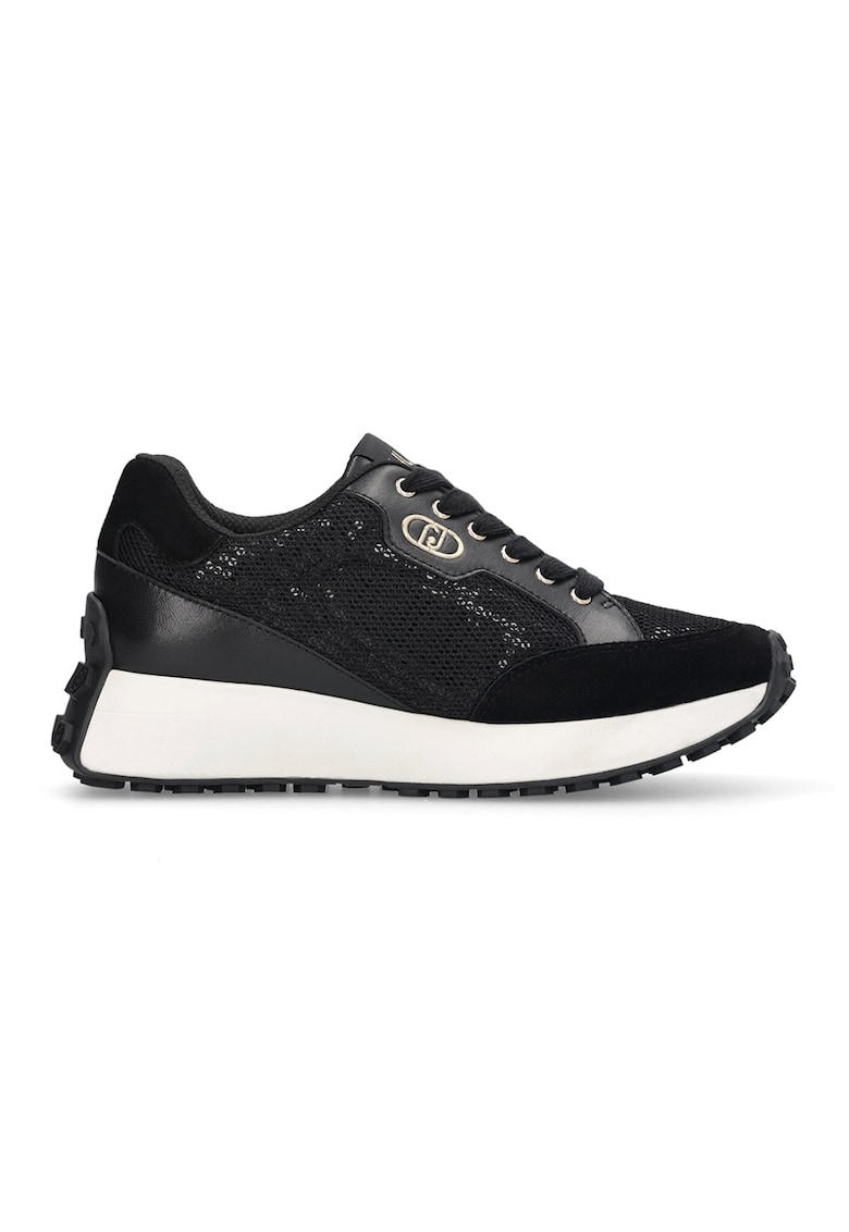 Pantofi sport de piele cu model cu perforatii - Auriu/Negru/Alb murdar