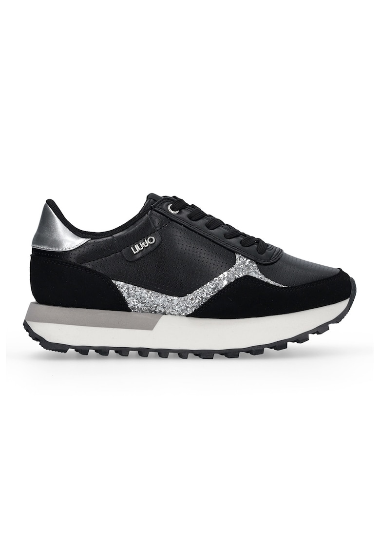 Pantofi sport de piele ecologica cu detaliu stralucitor - Negru/Alb murdar/Argintiu