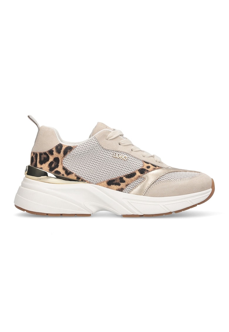 Pantofi sport de plasa si piele ecologica cu detalii animal print - Auriu/Bej/Caramel