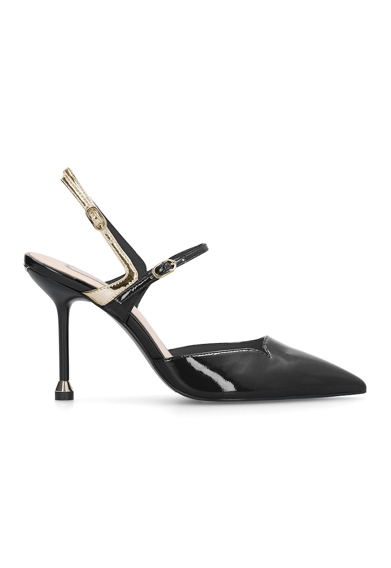 Pantofi slingback din piele ecologica lacuita cu toc stiletto - Negru