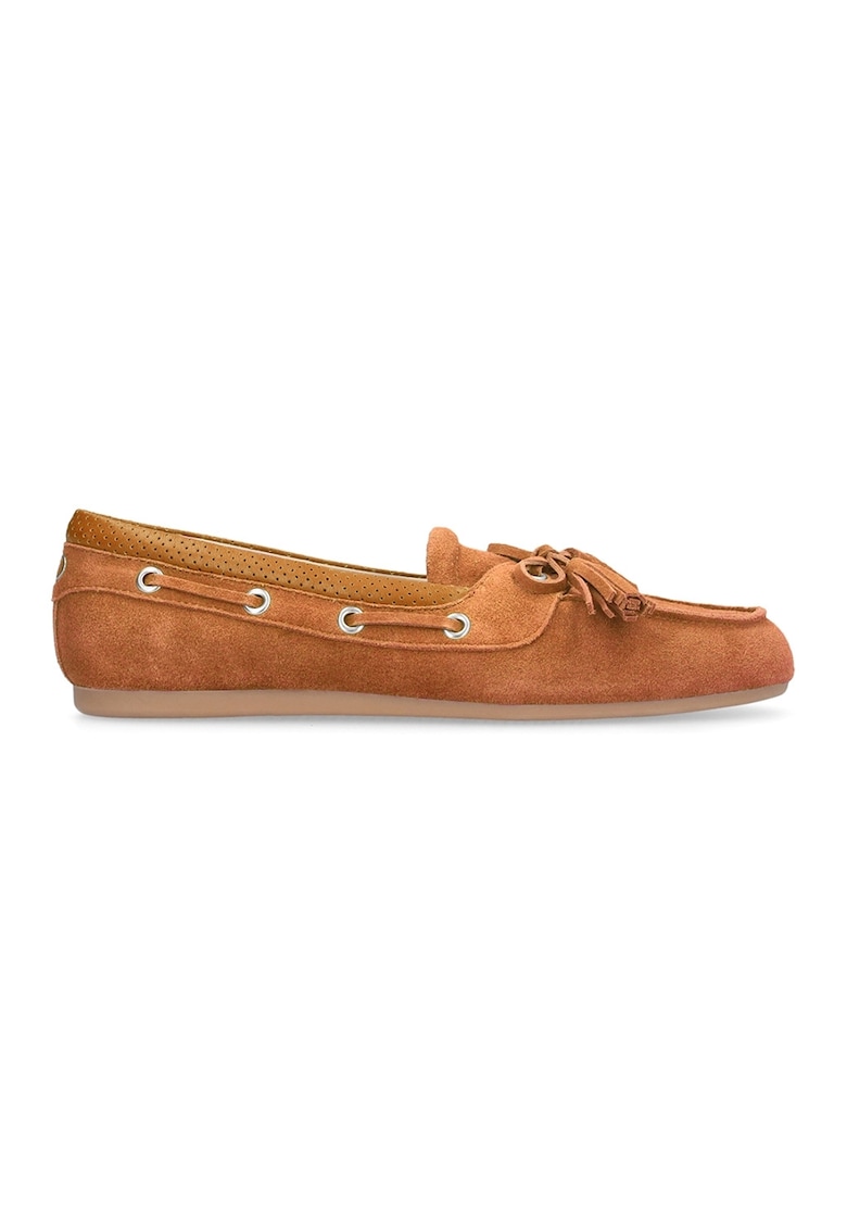 Pantofi boat de piele intoarsa cu canafi - Caramel