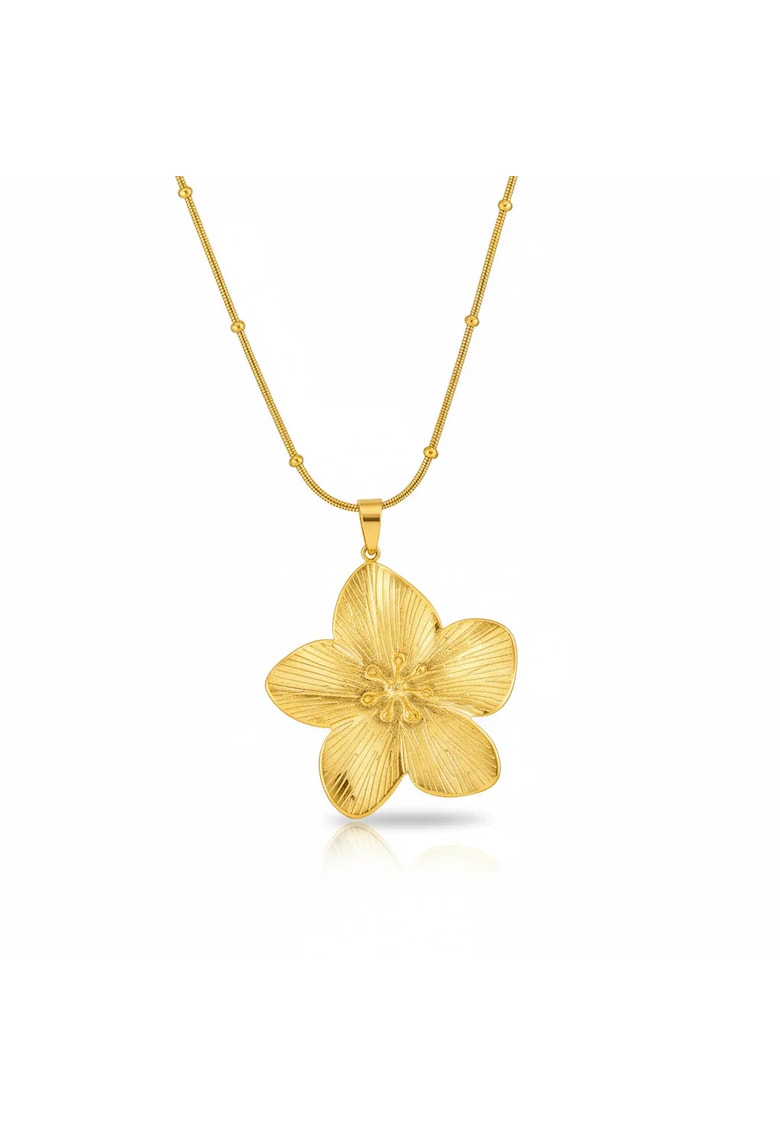 Colier auriu - din otel inoxidabil - suflat cu aur 18k - cu pandantiv floare - Sunniva C1