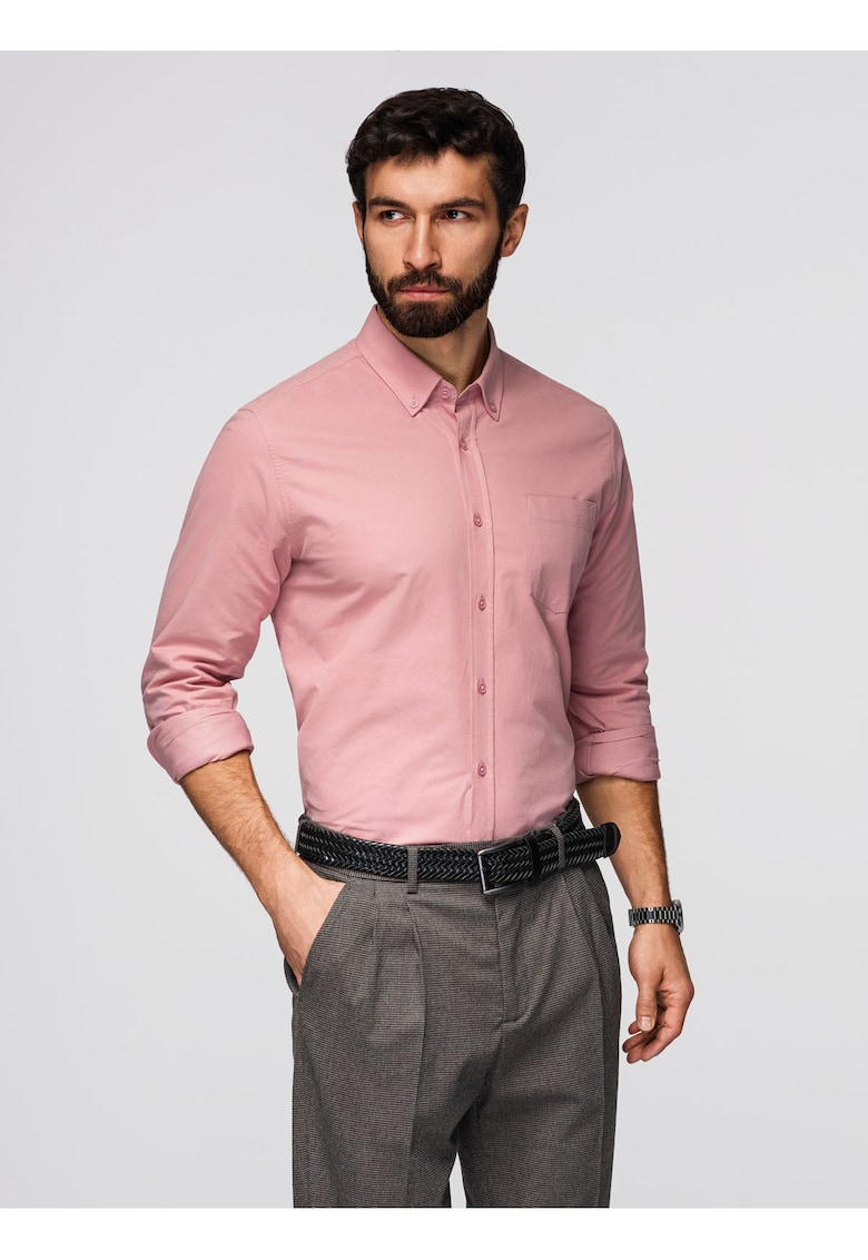 Camasa din bumbac REGULAR FIT cu buzunar K700 - Roz
