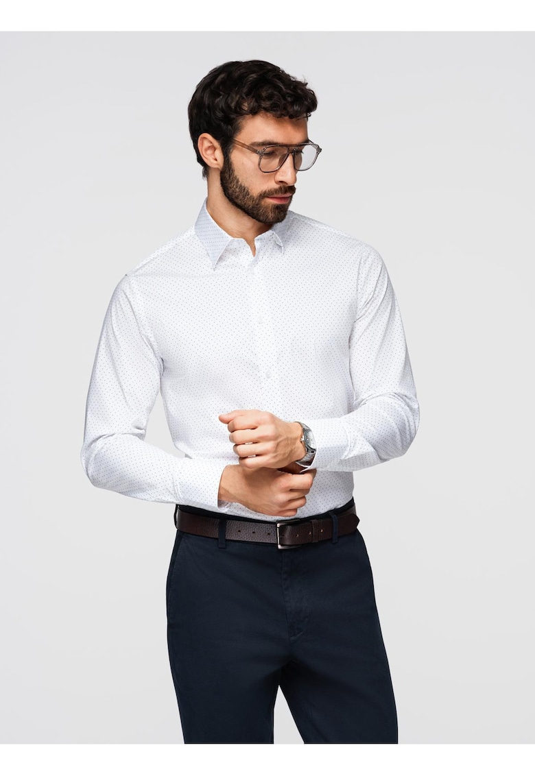 Camasa din bumbac cu modele delicate regular fir K698 - Alb