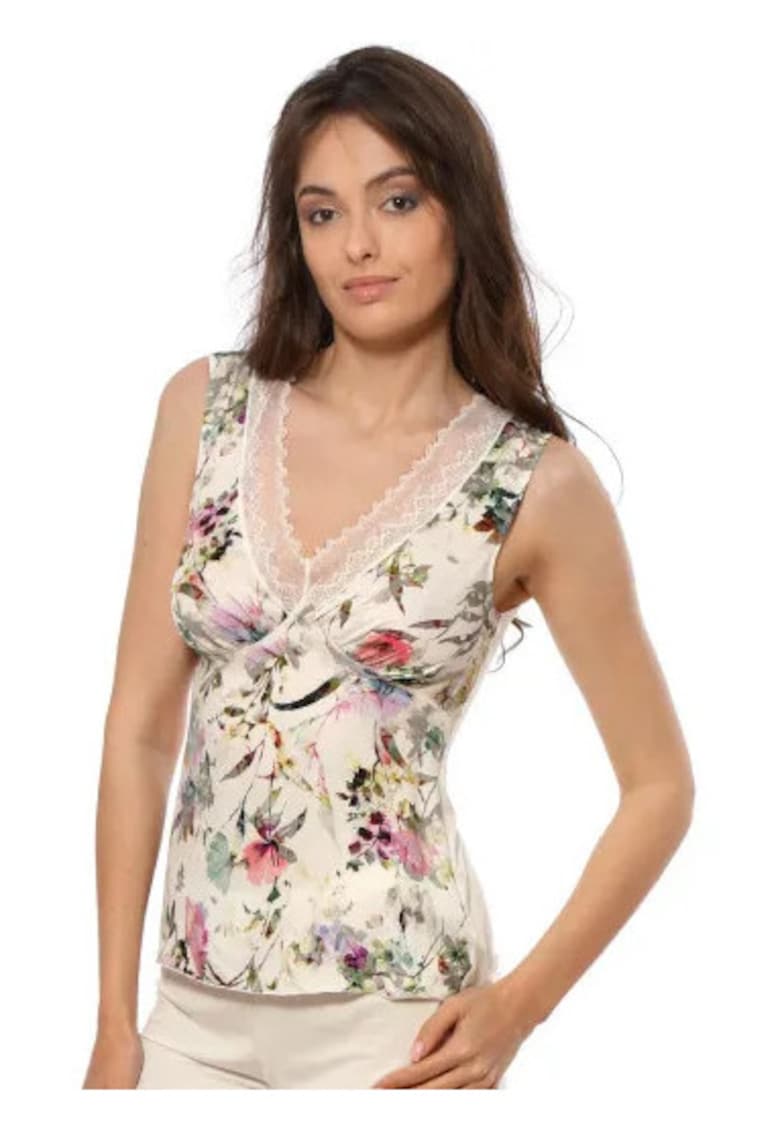 Top de pijama cu model floral - Ecru