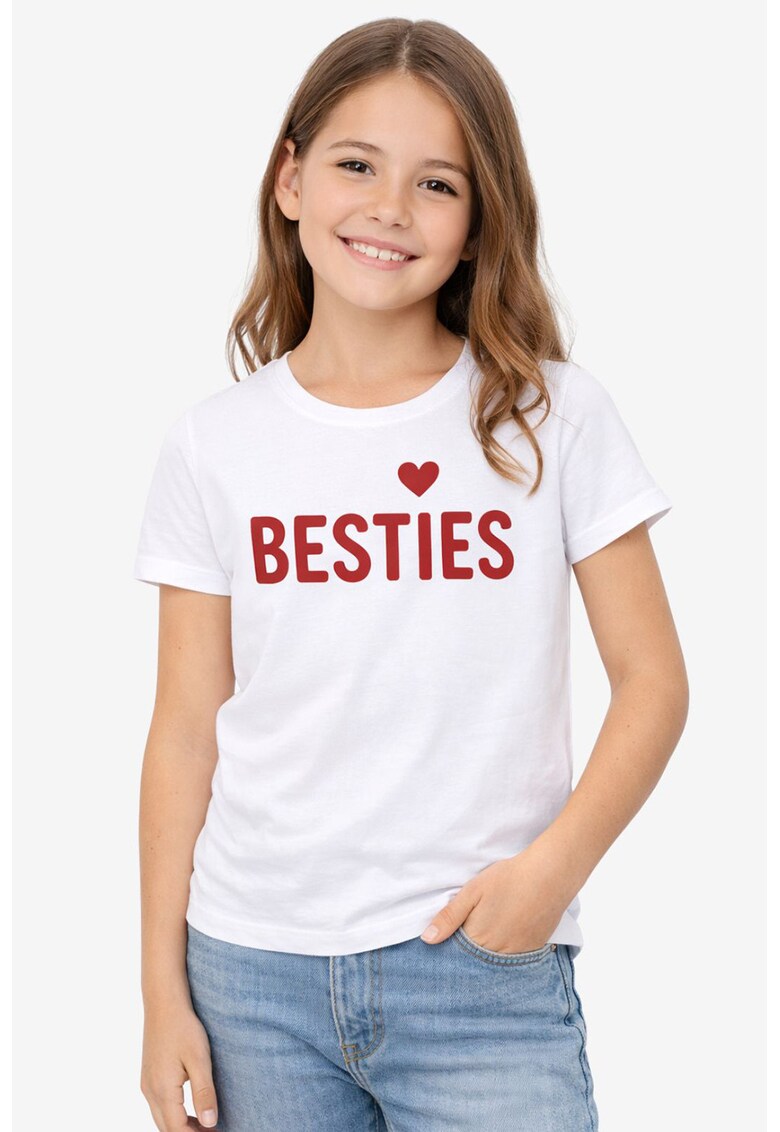 Tricou din bumbac cu imprimeu text - Alb/Rosu inchis