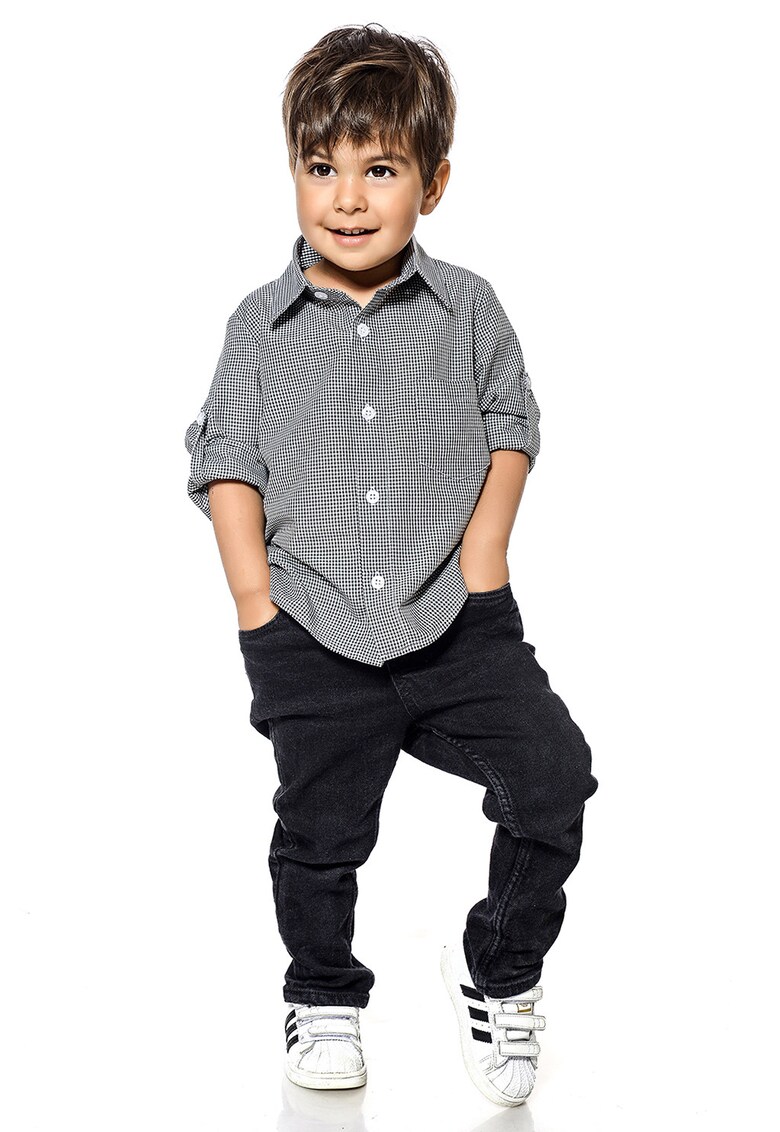 Camasa cu model in carouri si buzunar pe piept - Alb/Negru