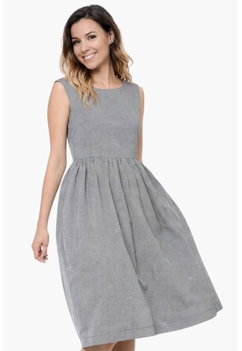 Rochie evazata fara maneci - Alb/Negru