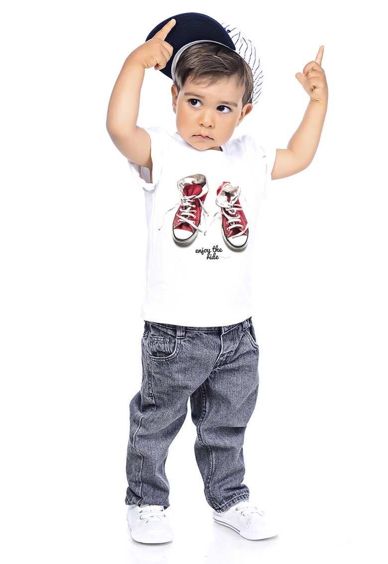 Tricou din bumbac cu imprimeu grafic - Alb optic/Rosu vermillion