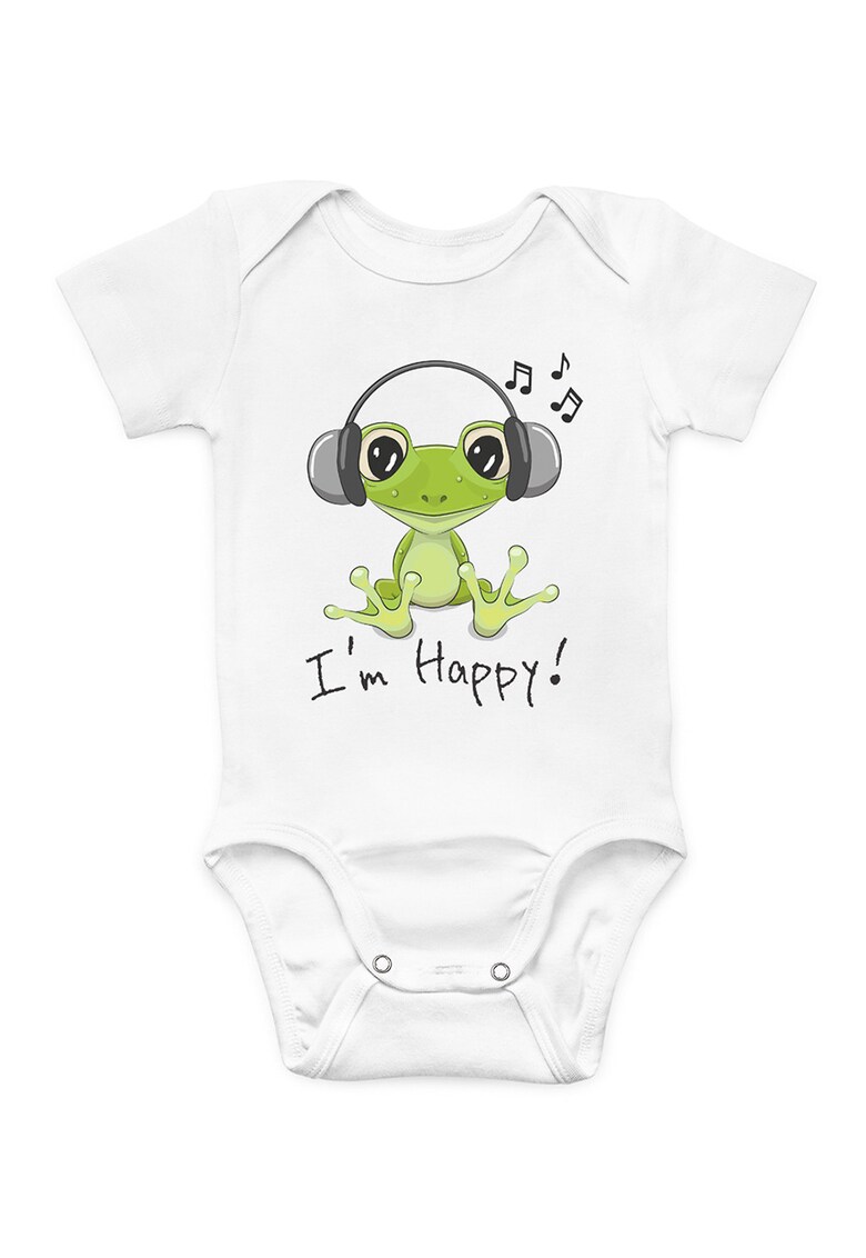 Body din bumbac cu model grafic - Alb/Verde/Gri