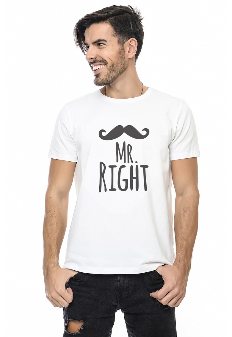 Tricou din bumbac cu decolteu la baza gatului - Alb/Negru stins