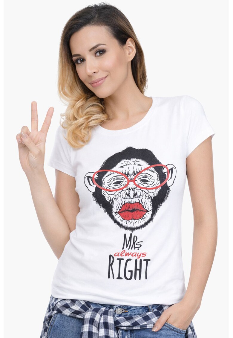 Tricou cu decolteu la baza gatului si model grafic - Rosu/Negru/Alb optic