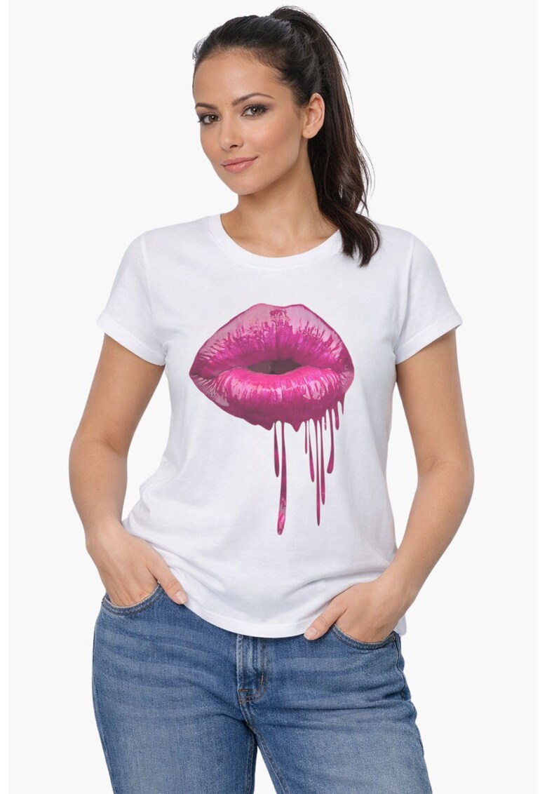 Tricou din bumbac cu model grafic - Alb/Fucsia