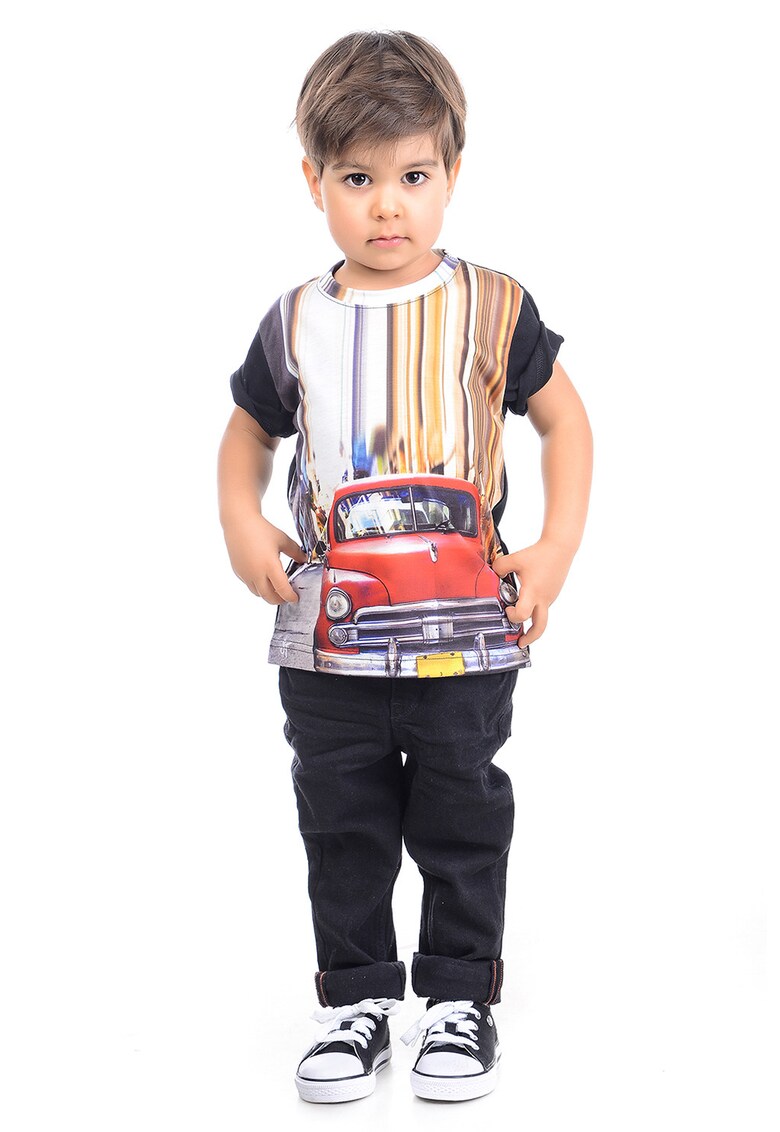 Tricou cu imprimeu foto - Alb/Negru/Rosu corai