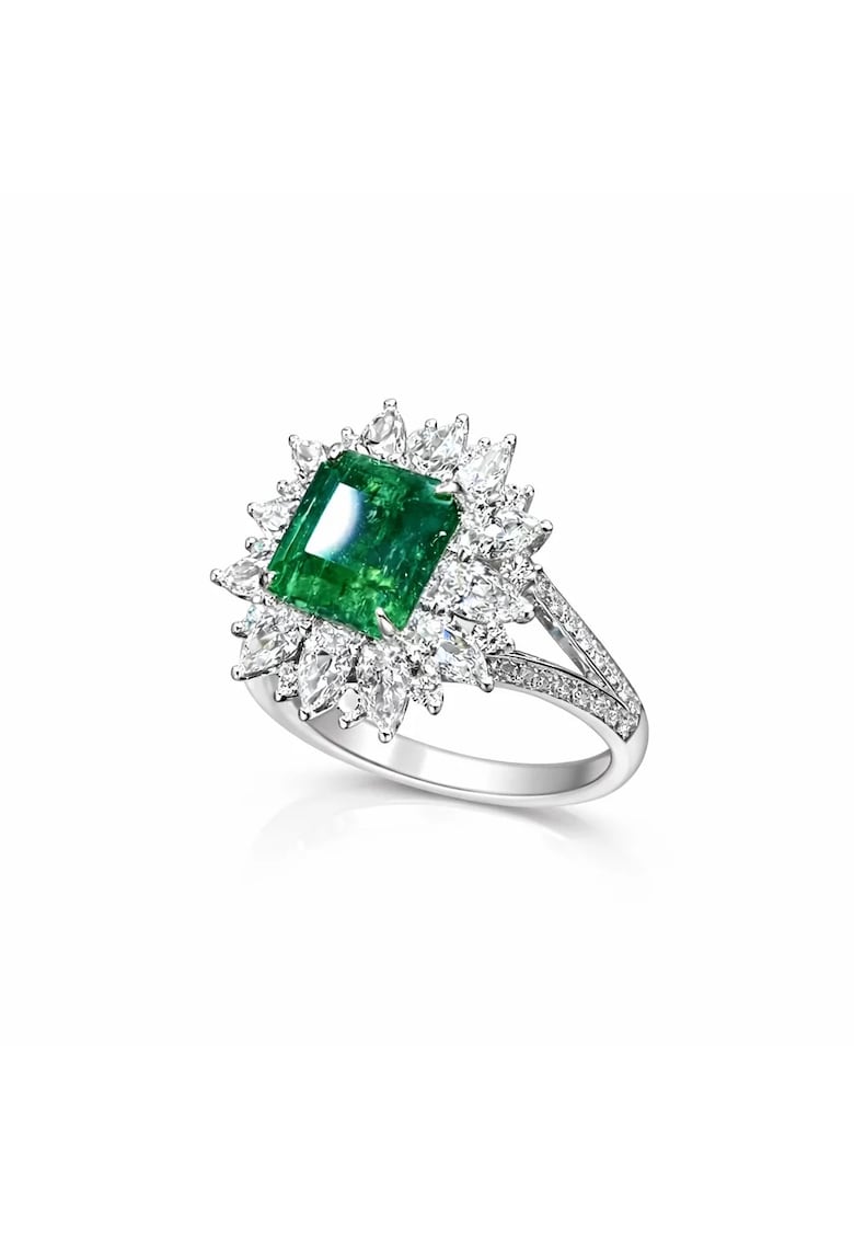 Inel argintiu - cu piatra verde din zirconiu - Jayne C28 - Argintiu