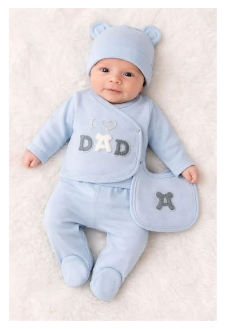 Set bleu serde baby „i love dad” – 5 piese din bumbac - Albastru