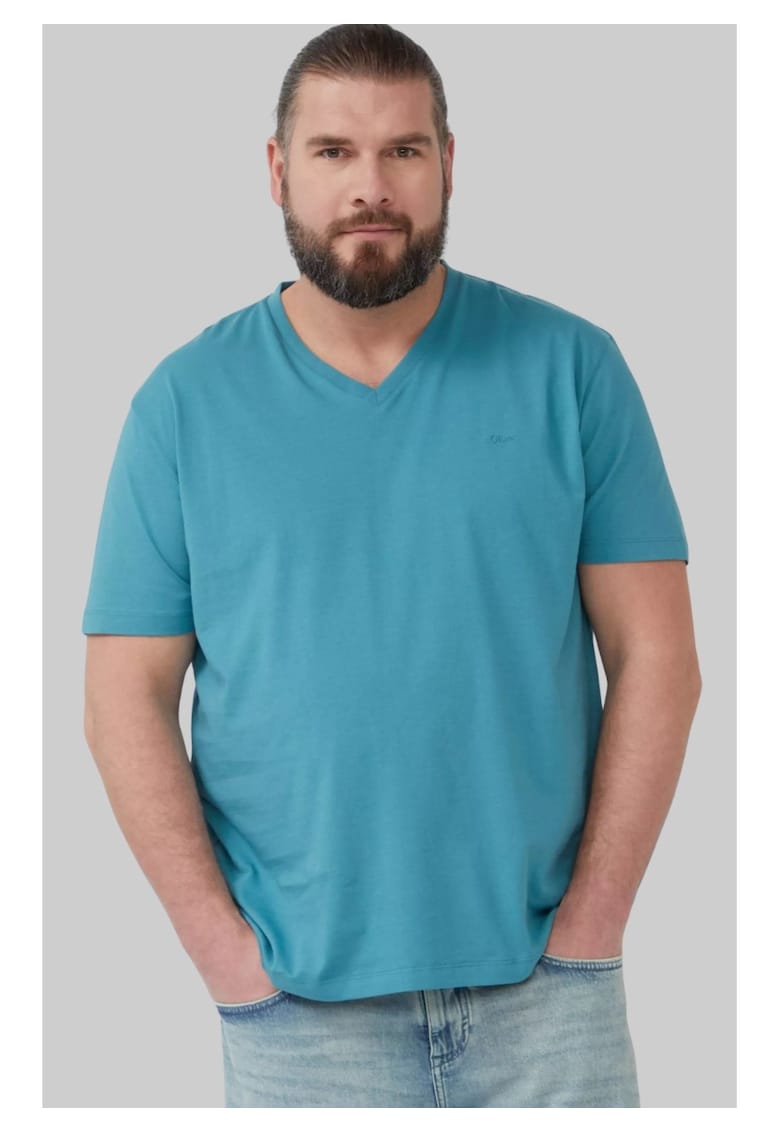 Big Sizes Tricou barbati big sizes cu decolteu in V - Regular Fit - din bumbac - Turcoaz - Turcoaz