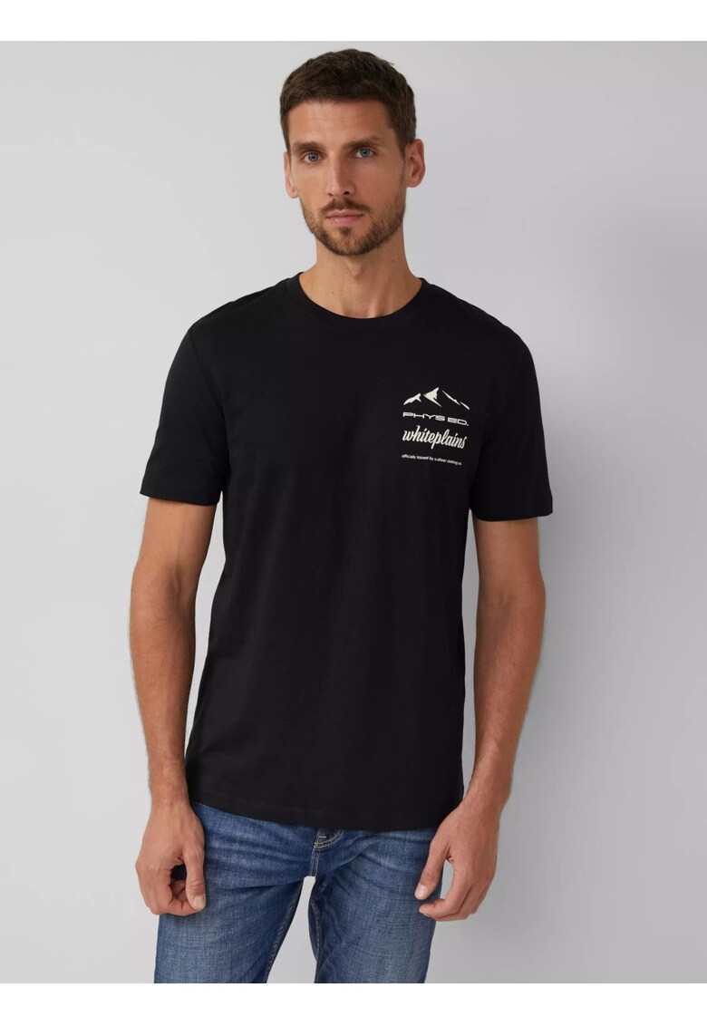 Tricou regular fit cu imprimeu frontal - Negru