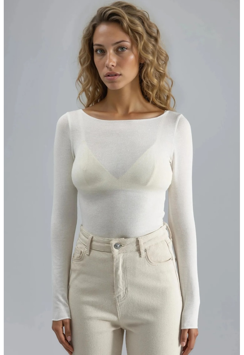 Topuri - slim fit - decolteu barca - crem natural - jerseu