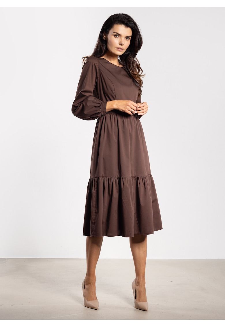 Rochie midi A737 - maneca lunga - ciocolatiu - nylon/spandex