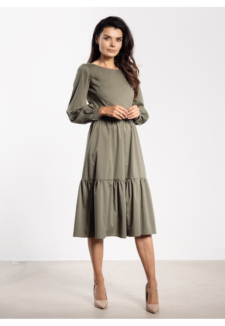 Rochie midi A737 - maneca lunga - verde - nylon/spandex