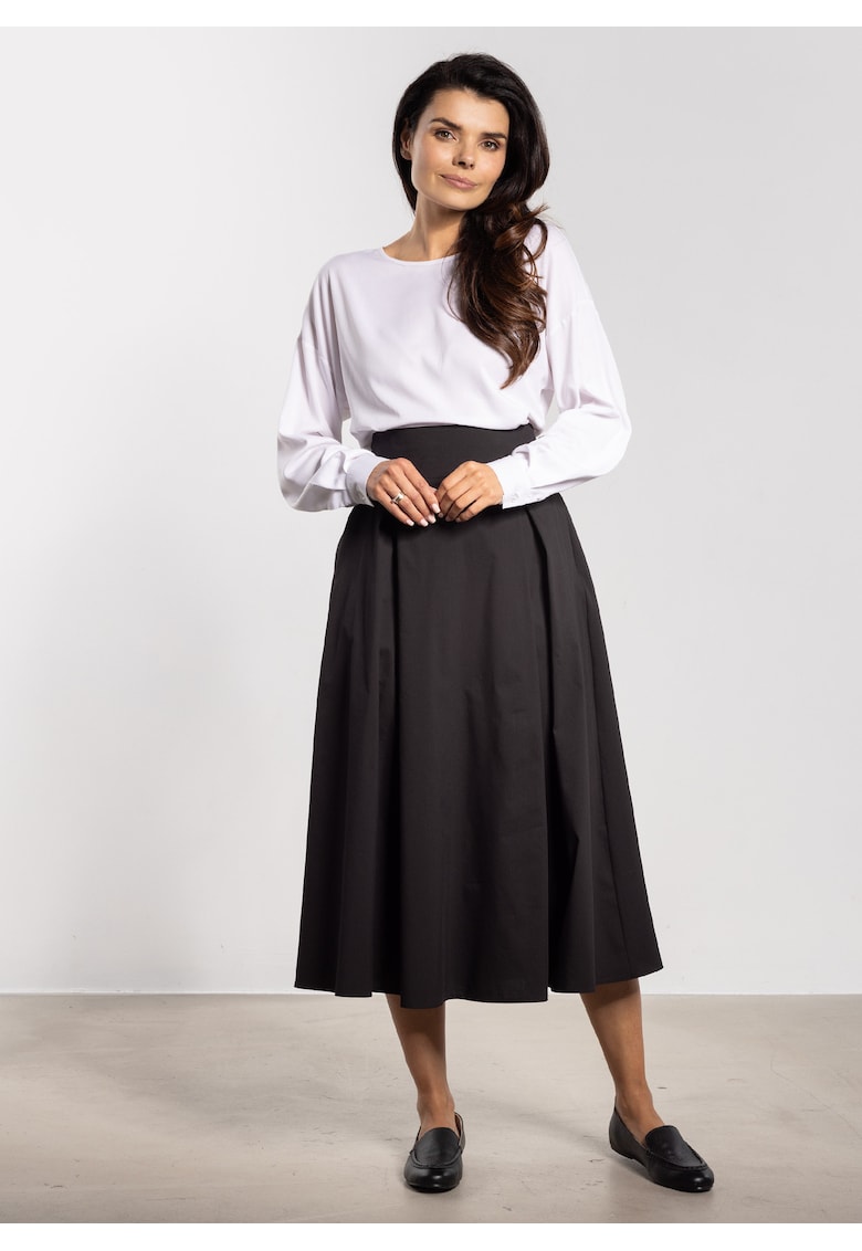 Fusta midi talie inalta - cordon lat - neagra - nylon