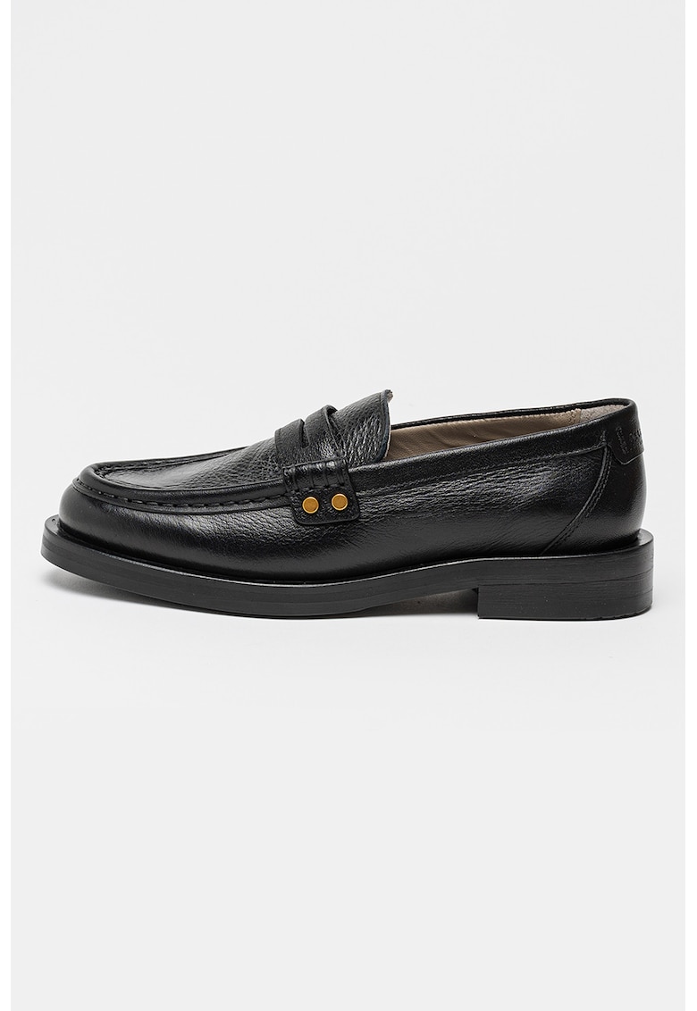 Pantofi loafer din piele cu varf rotund - Negru
