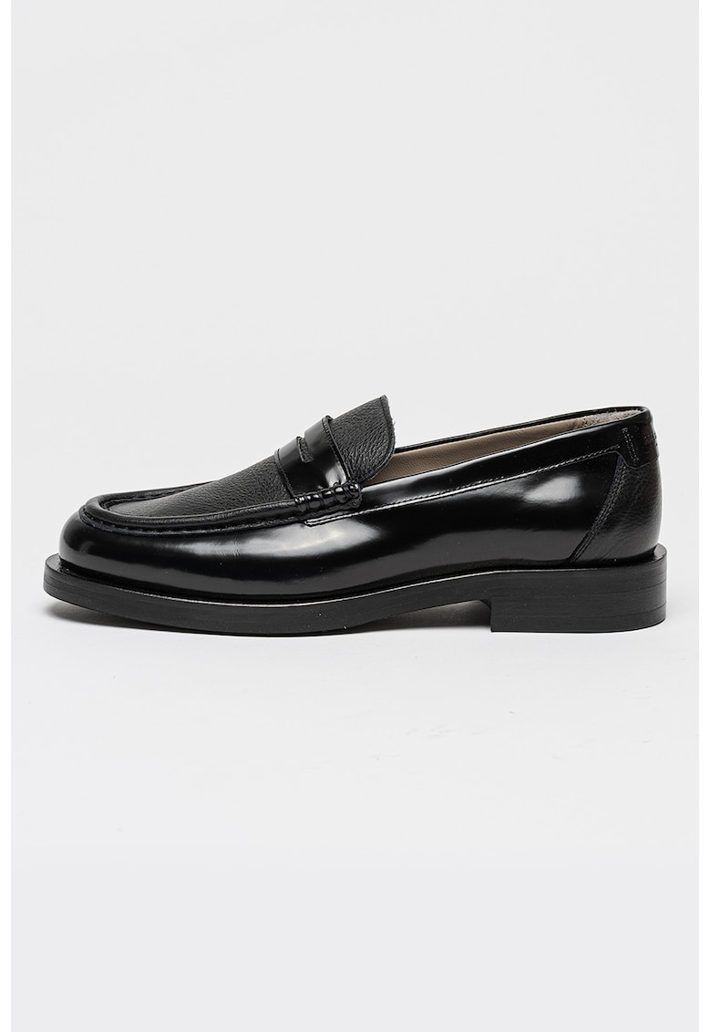 Pantofi loafer din piele cu varf rotund - Negru
