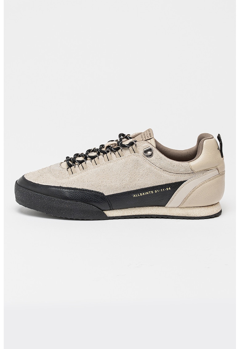 Pantofi sport low-cut din piele intoarsa cu garnituri din piele - Negru stins/Maro taupe deschis/Crem