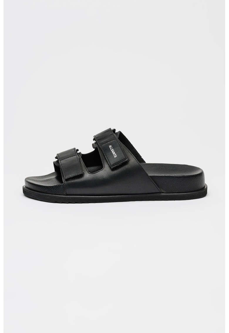 Papuci de piele cu velcro Vex - Negru