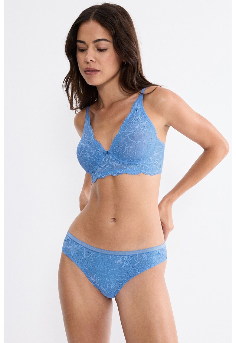 Sutien din dantela cu cupe triunghiulare Amourette Charm - Albastru pastel