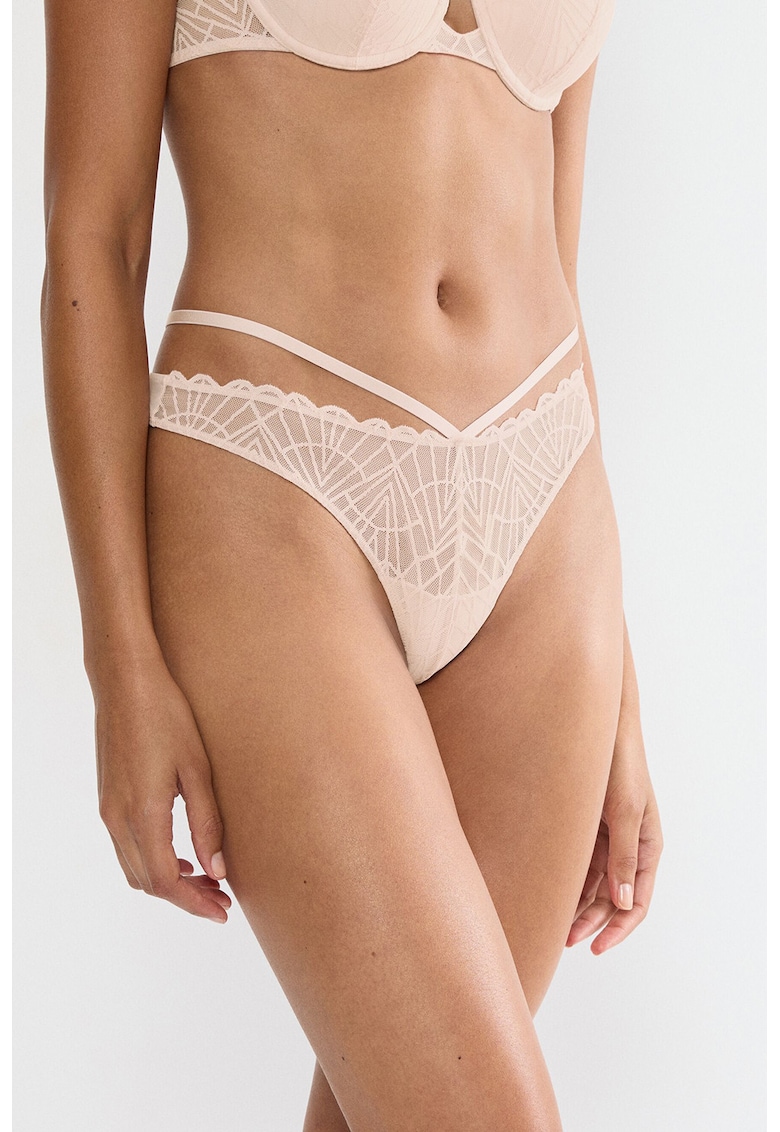 Chiloti brazilieni cu dantela - Roz pal