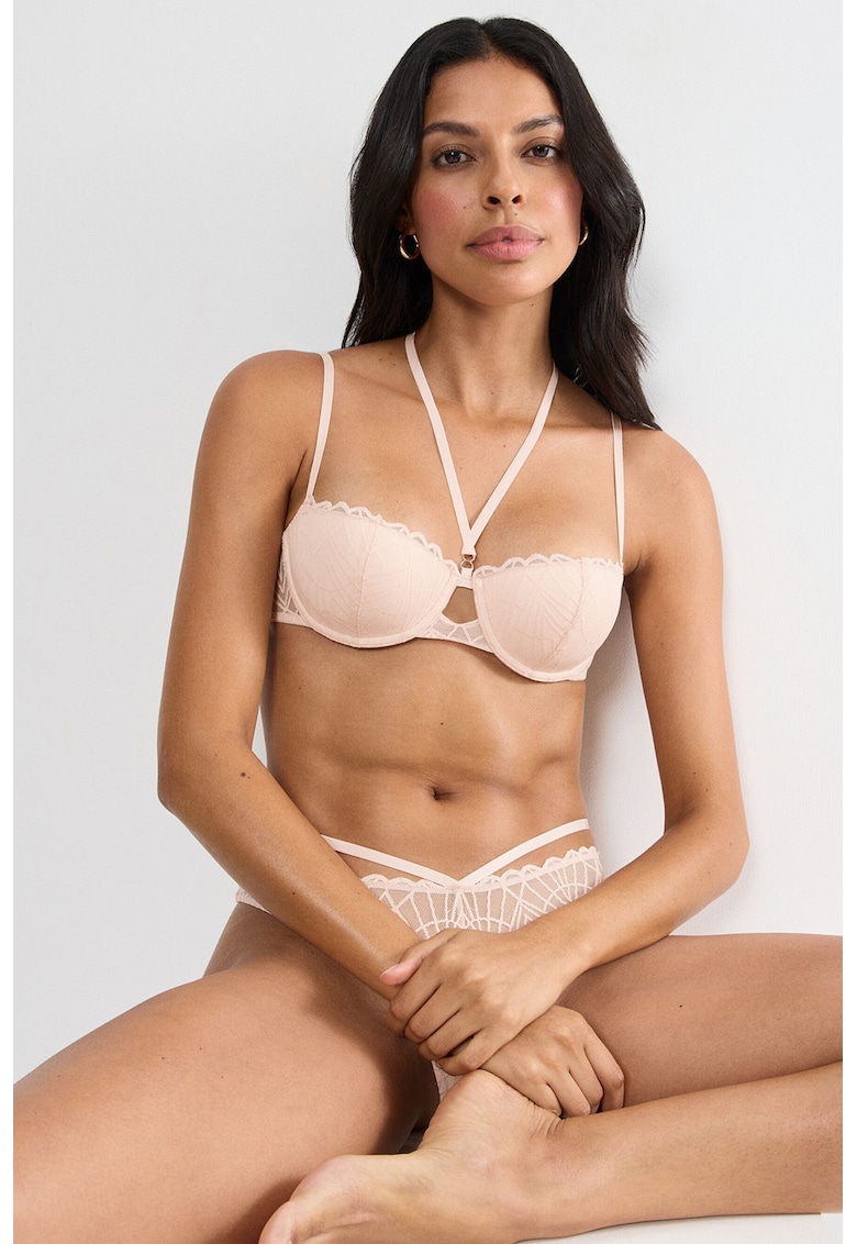 Sutien balconette cu decolteu halter - Roz pal