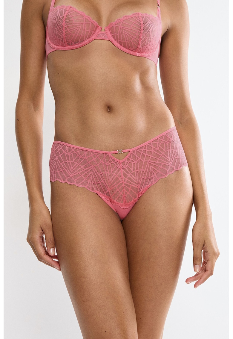 Chiloti hipster semitransparenti cu talisman decorativ - Fucsia