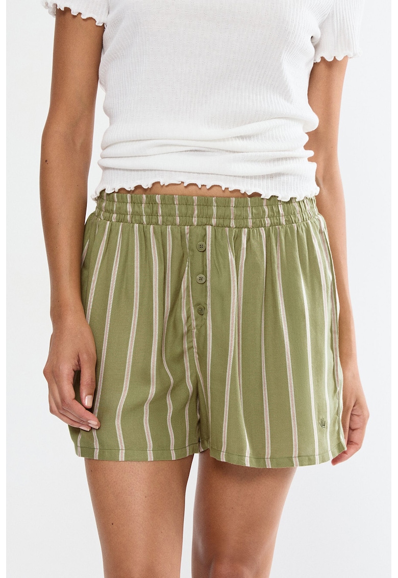 Pijama cu pantaloni scurti si dungi - Verde pal/Alb murdar