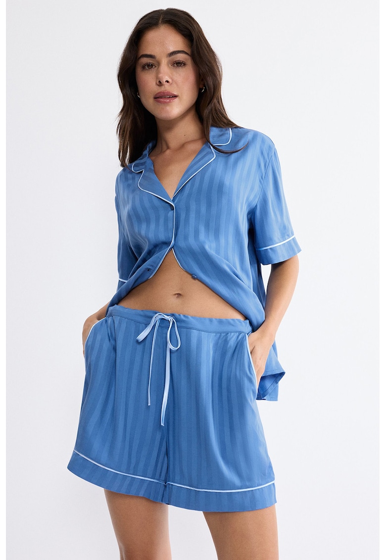 Pantaloni de pijama cu snururi - Albastru pastel -