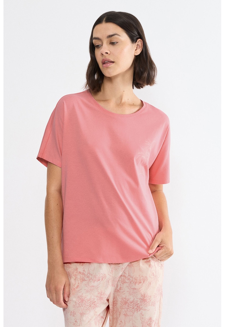 Bluza de pijama din amestec de bumbac cu croiala lejera - Roz pastel