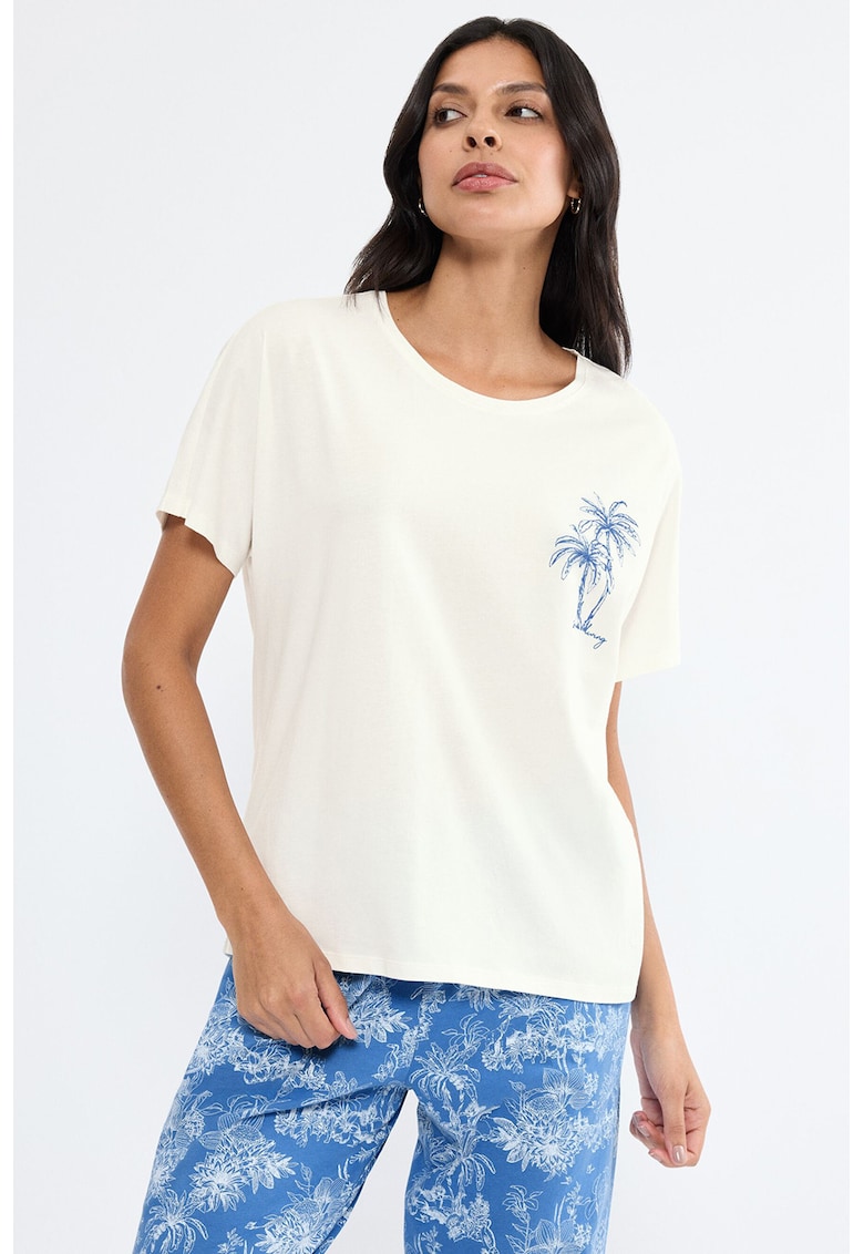 Bluza de pijama din amestec de bumbac cu croiala lejera - Albastru pastel/Alb murdar