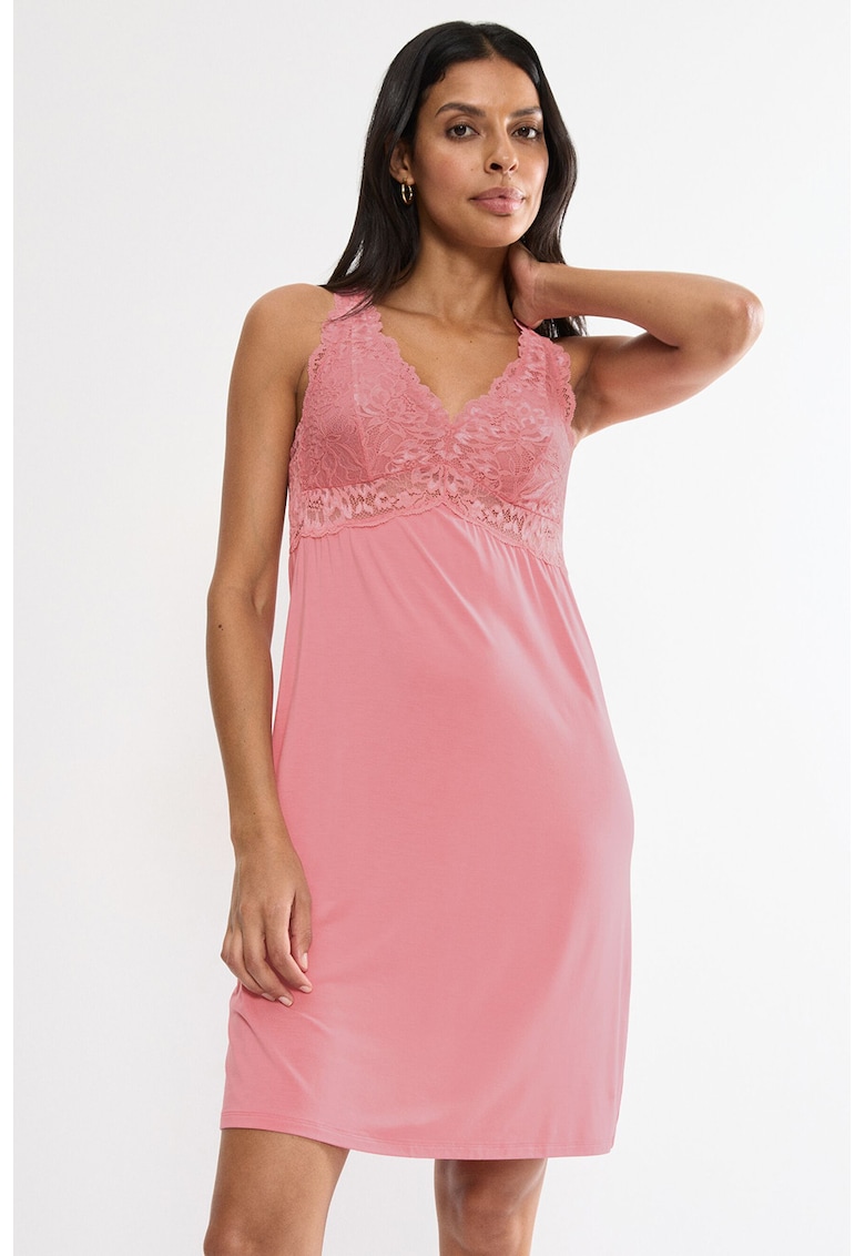 Camasa de noapte din amestec de modal cu dantela Timeless Sensuality - Roz pastel