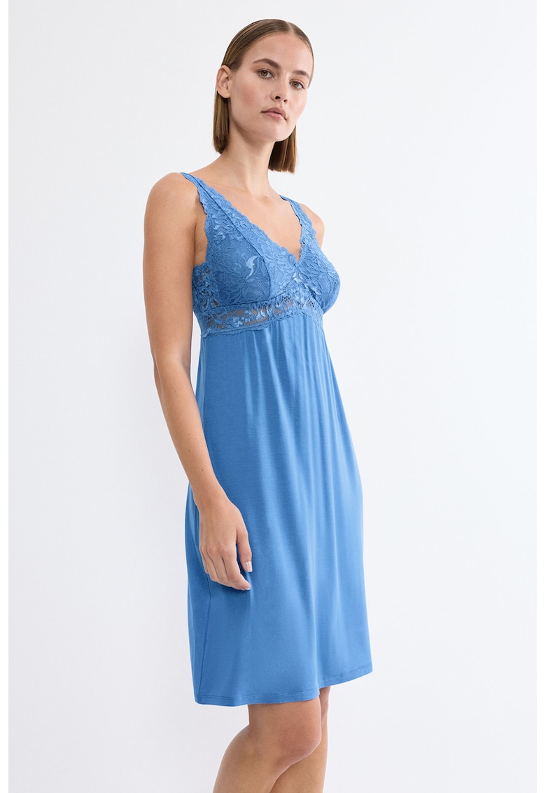 Camasa de noapte din amestec de modal cu dantela Timeless Sensuality - Albastru pastel -