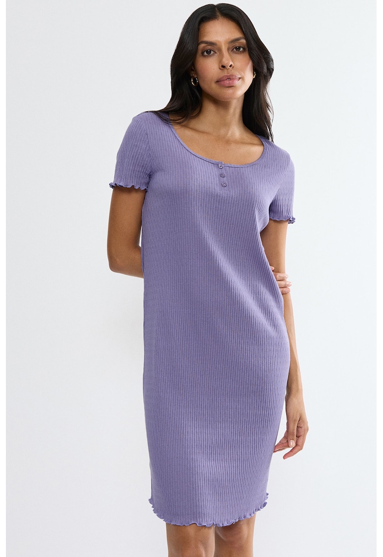 Rochie mini din amestec de bumbac cu striatii - Violet -