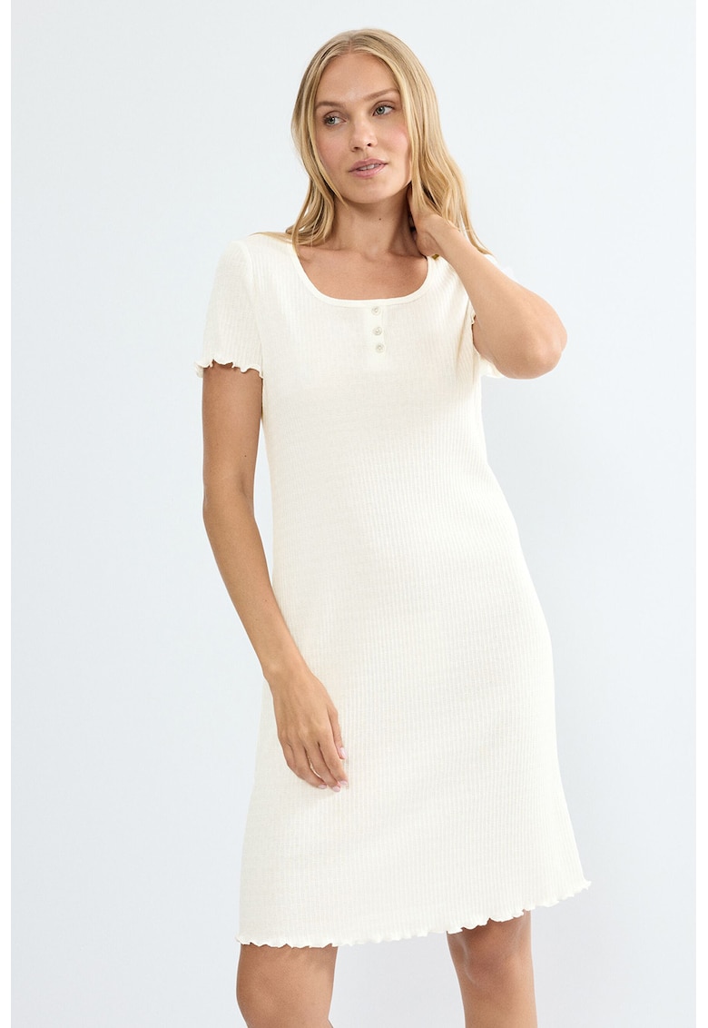 Rochie mini din amestec de bumbac cu striatii - Alb murdar -